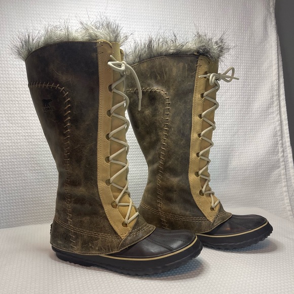 Sorel Leather Waterproof Winter Faux Fur Lining Cate the Great Tall Boots Size 9 - Picture 2 of 15